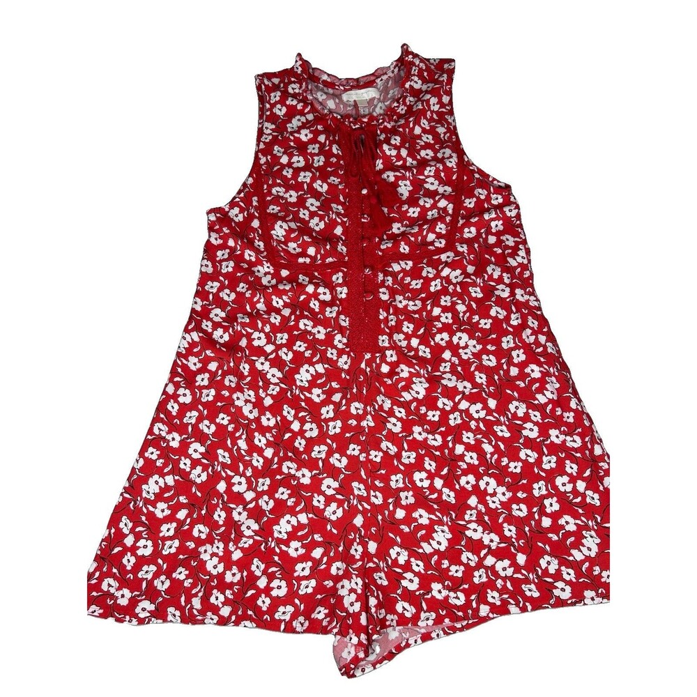 Spiritual Gangster Boho Cottage Red Floral Romper with Tassels Size Medium